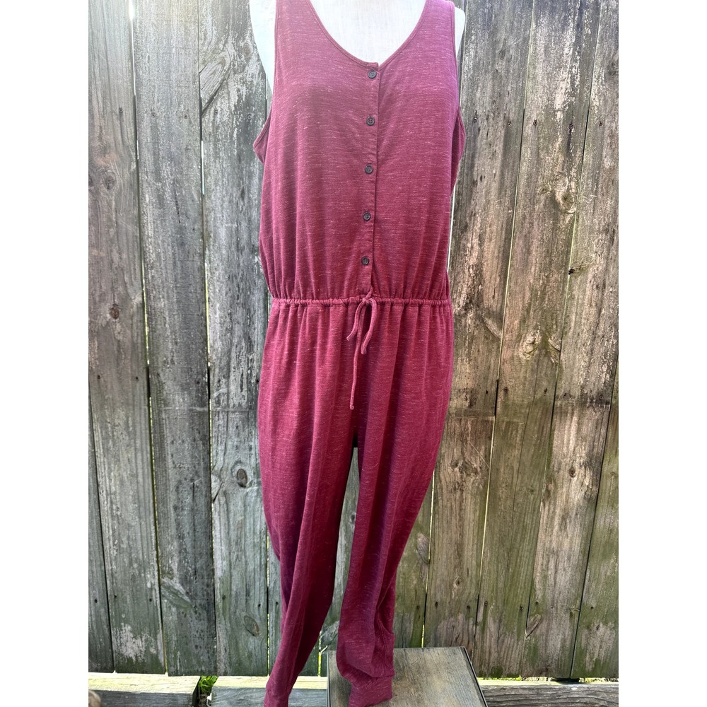 Madewell heathered cranberry half button up drawstring jumpsuit women's XL